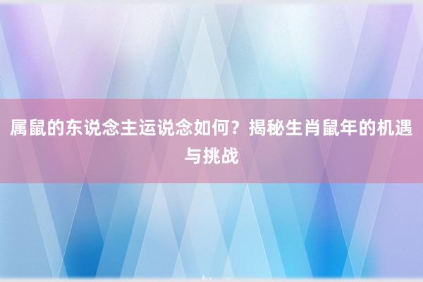 属鼠的东说念主运说念如何？揭秘生肖鼠年的机遇与挑战